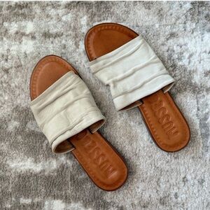 Vici White and Brown Slide Sandals